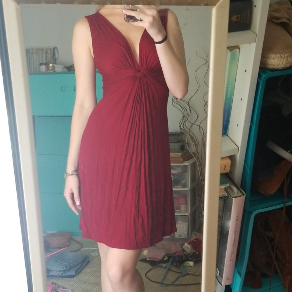 Red draped dress